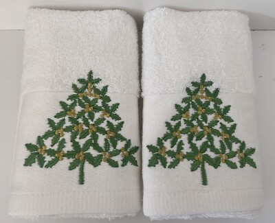 2 Gästetücher aus 100% Baumwolle in weiß mit besticktem Weihnachtsbaum 30 cm x 50 cm
