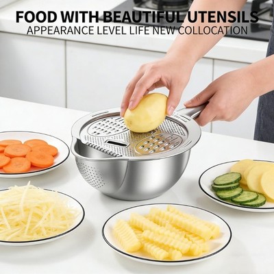 Multipurpose Colander Rice Washing Bowl with Grater For Healthy Cooking