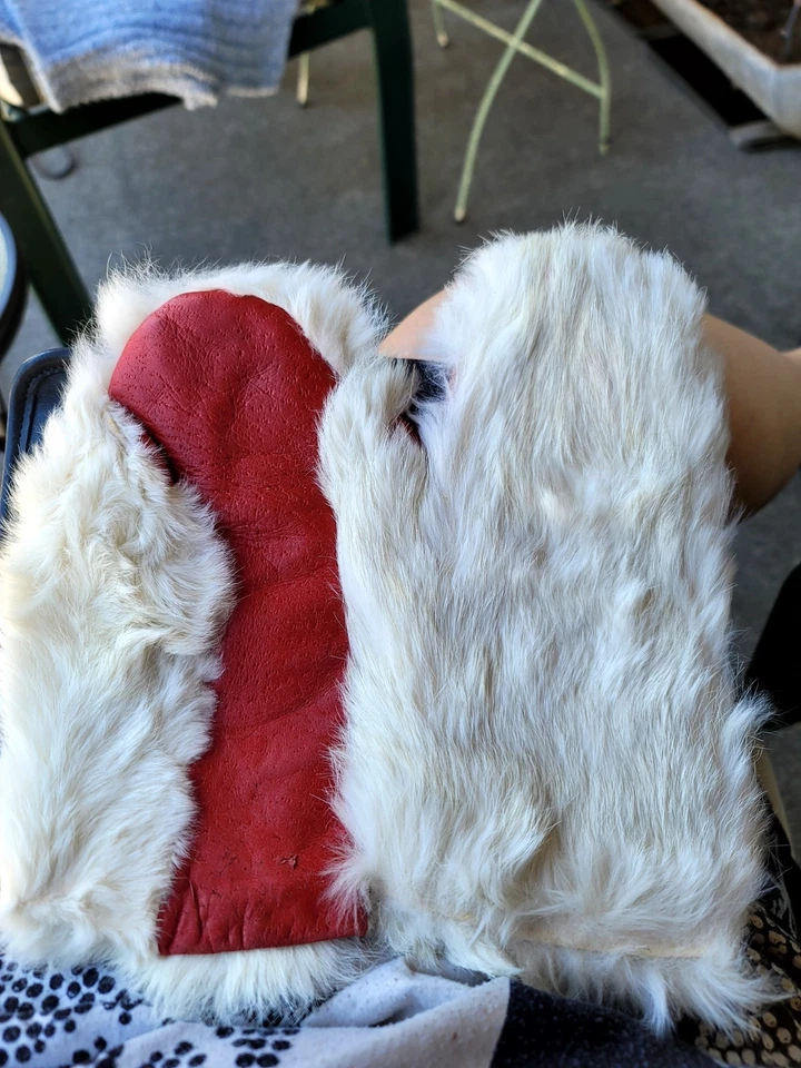 Luvas antigas de couro e pele de coelho - Imagem 2 de 2