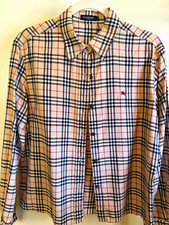 Burberry London Men  s Plaid Button-Up Long Sleeve Shirt Beige Size 44