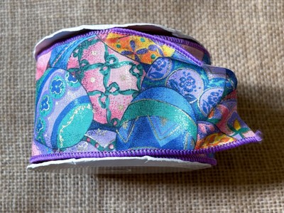 Vintage Easter Egg Fabric Ribbon Wire Edge 25 Inches Whimsical Crafts Sewing