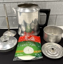 Vintage Aluminum 4 Piece Percolator Coffee Pot 4-6 Cups Stovetop Camping