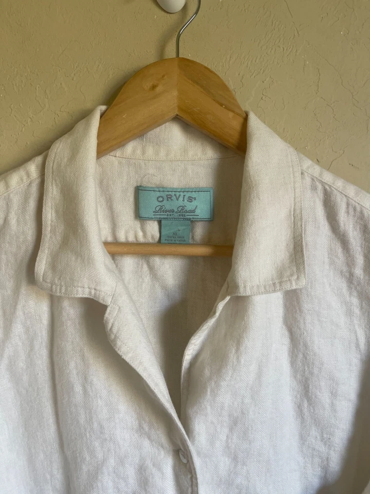 Блузка ORVIS River Road кремовая цвета слоновой кости на пуговицах спереди топ размер XL лен - Изображение 3 из 4