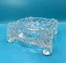Vintage Clear Small Heavy Glass 4 Slot Square Ashtray MCM Mid Century Modern VTG