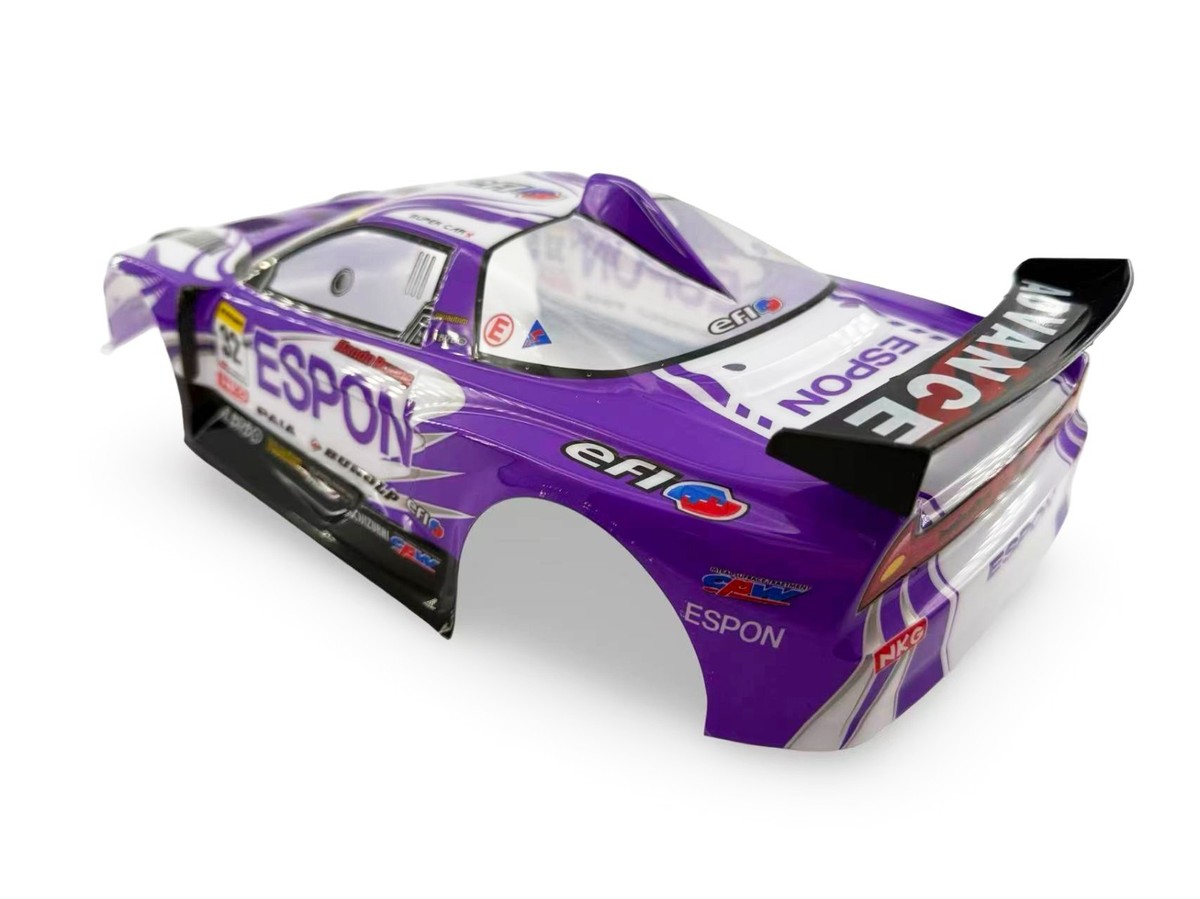 トヨタ マークII 1/10 RCカー ホワイト/パープル 1:10 RC On Road PER CUT Car PVC Body Shell 1/10 With Spoiler kit