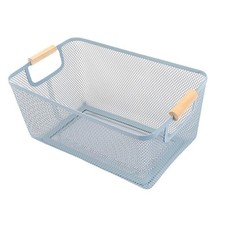 Large Wire Storage Basket with Wood Handle for Kitchen and Bathroom Use