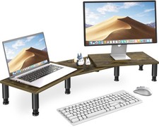 Dual Monitor Stand Riser, Monitor Stand with Adjustable Length and Angle, Woo...