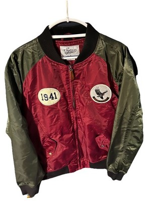 Square Zero XL Bomber Jacket Burgundy Olive 1941 Eagle Patch Flight