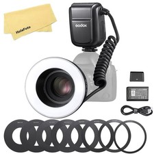 Godox MF-R76 LED Micro Ring Flash and LCD Display Adapter Rings for Canon Sony
