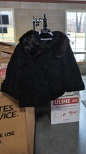 VTG Black Curly Persian Lamb Wool Coat w Mink Collar Mob Wife Quiet Luxury 50s S