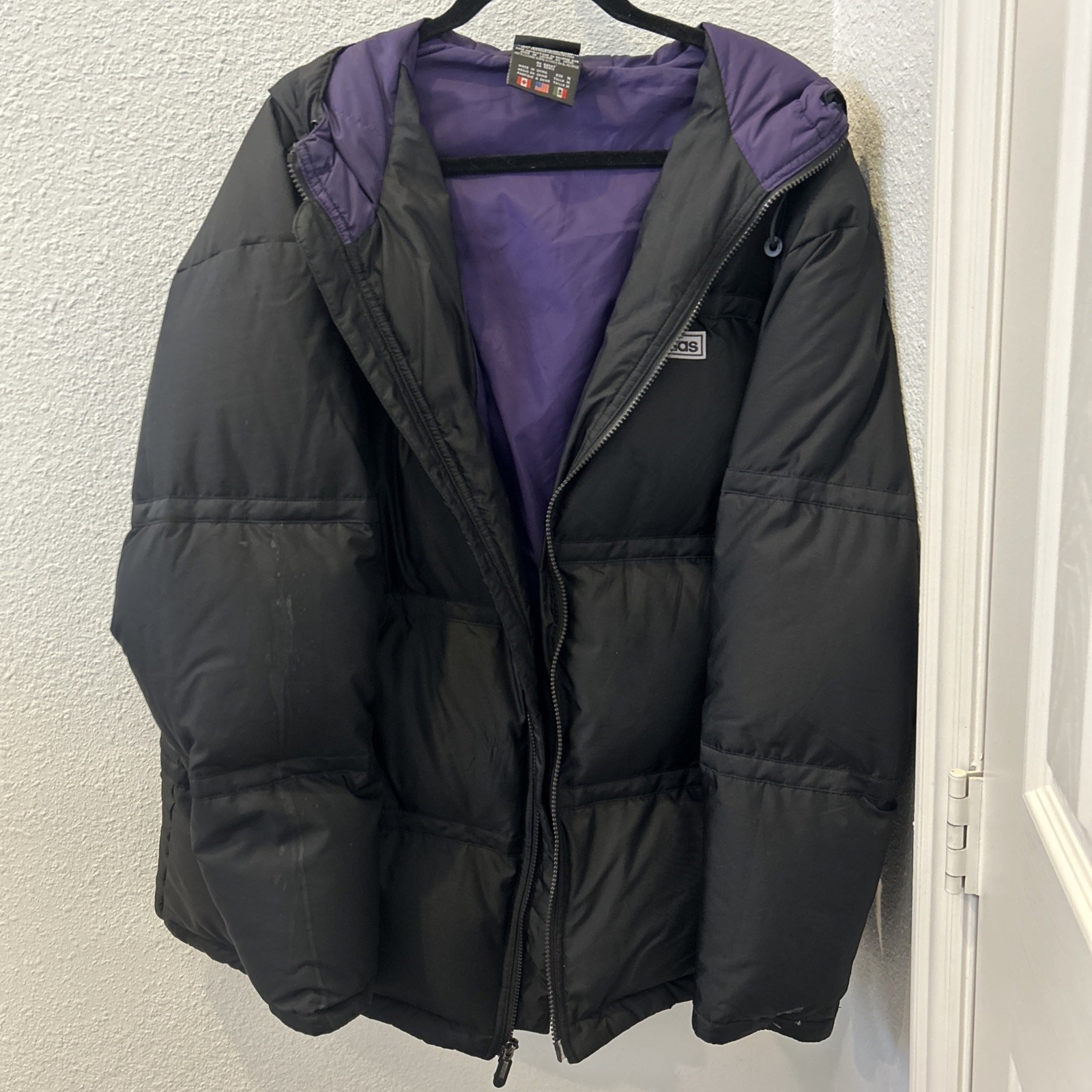 Vintage 90's Adidas Men's Medium Puffer Black Goose Down Jacket Full Zip READ