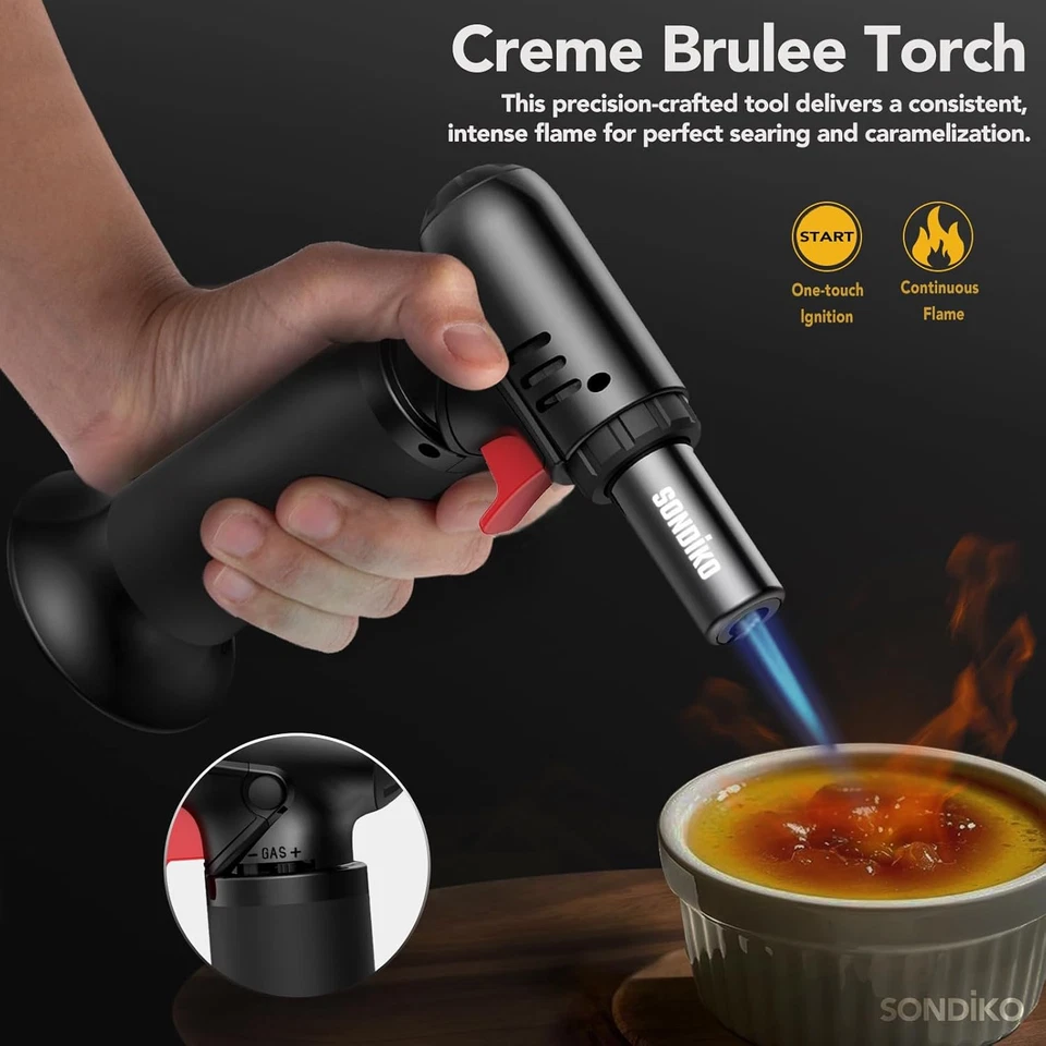 Bruciatore Da Cucina S907, Brulée Ricaricabile Con Misuratore Di Carburante, Blo - Immagine 4 di 4