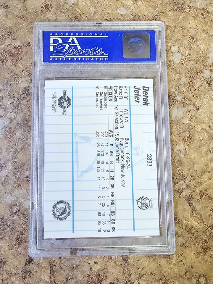 1994 Procards #2393 Derek Jeter Tampa Yankees PSA 9 Mint Trading Baseball Card - Image 2 of 2