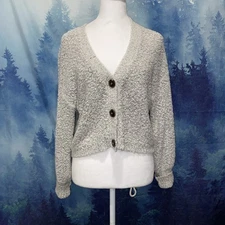 Hooked Up Women Beige Pointelle Front Button Front Cardigan Sweater  Large