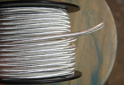 20' Cloth Covered Round Electrical Cord - Vintage Fabric Braid Lamp Pendant Wire