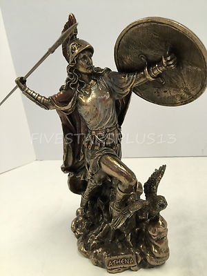 Athena Greek Goddess of wisdom w Owl, Throwing Javelin Statue Figure Sculpture