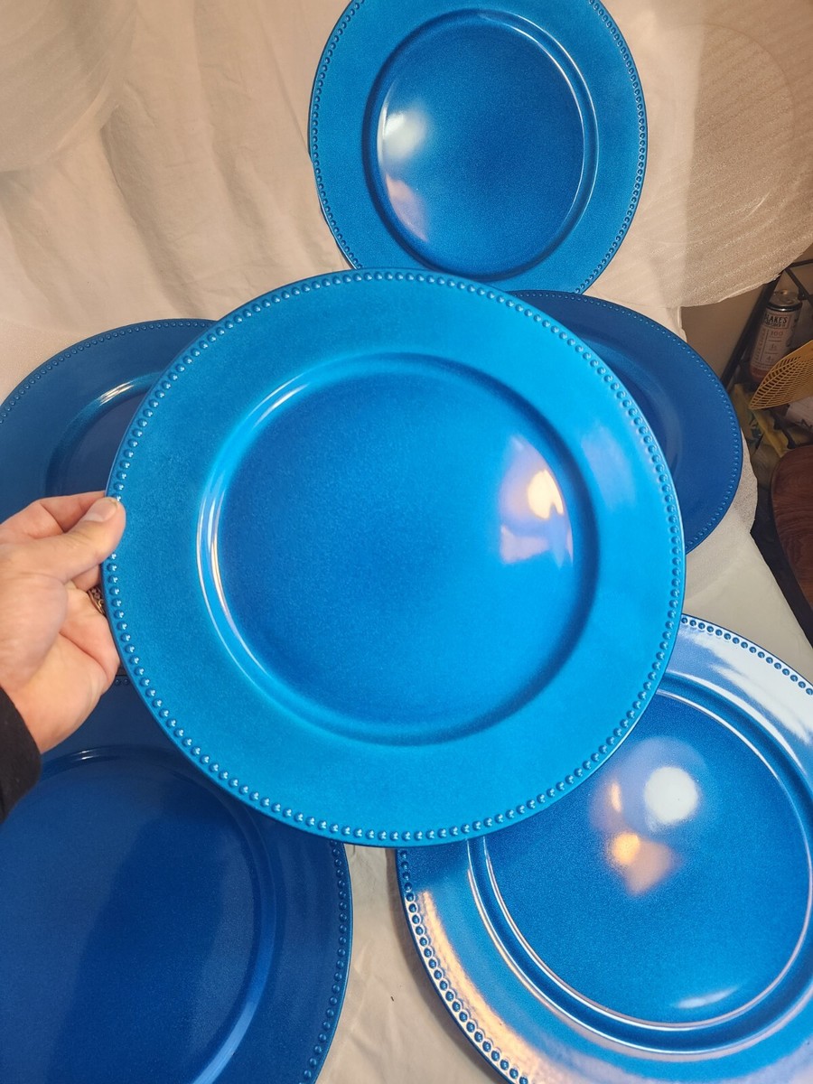 MAONAME Set of Blue Cobalt Charger Plates, 13” Round Plastic - Main Image