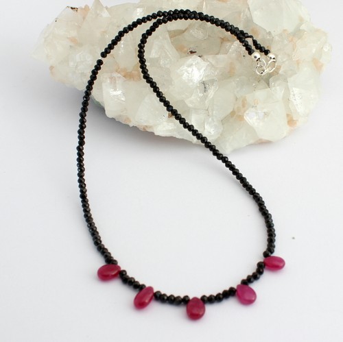 Spinell Rubin Kette Edelsteinkette Fecettierte Schwarz Rot Neu Designer Collier - Picture 2 of 2