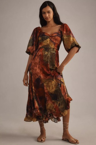 NWT Anthropologie Hutch Twist-Front Puff-Sleeve Ruffle-Hem Dress Size XXS $228 - Picture 3 of 3
