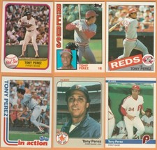 Tony Perez, Reds, Phillies, Red Sox, HOF, 6 card LOT2, all 36+ yrs old, NrMt+