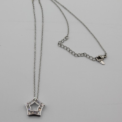 Platinum Plated White CZ Star Pendant Necklace Adjustable 45 cm Hypoallergenic - Picture 10 of 11