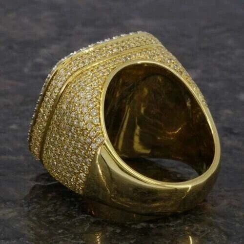 Anillo meñique de 5 quilates enchapado en oro amarillo de 14 quilates de plata de ley 925 con corte baguette para hombre. Foto 4 de 4