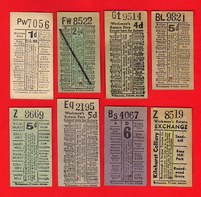 Mexborough & Swinton Traction - 8 Williamson Punch Tickets - 1d bis 6d & Tausch