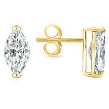 IGI F/VS 2 Ct Marquise Lab Created Grown Diamond Earrings 14K Yellow Gold Push