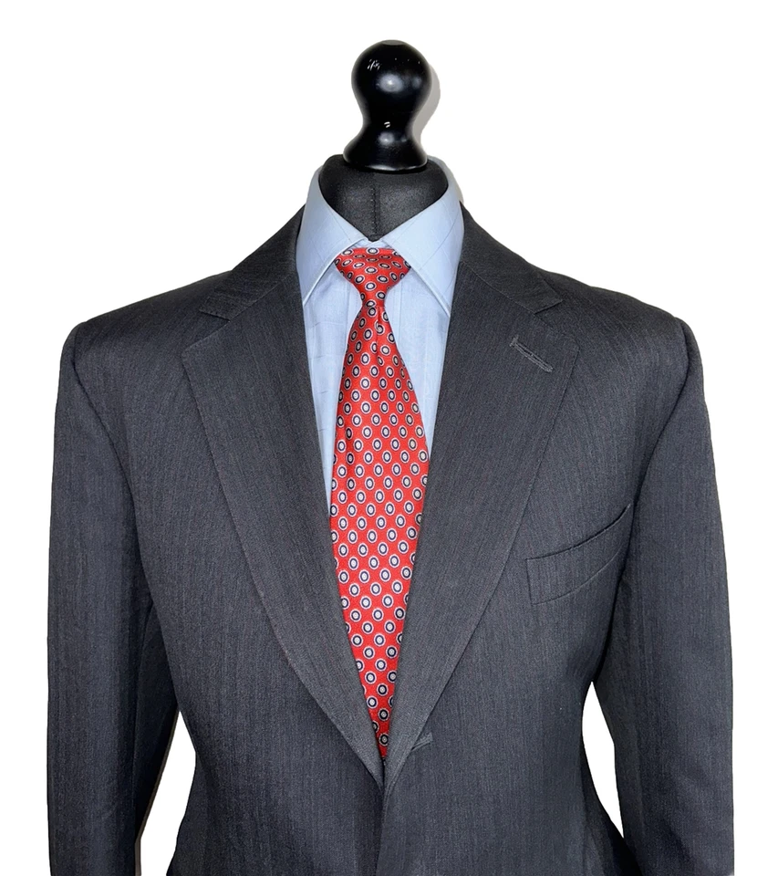 CHAQUETA DE TRAJE DE LUJO A MEDIDA G.D.GOLDING SAVILE ROW ROJA A RAYAS GRIS 40R Foto 3 de 4