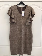 Dull Gold V-neck Bodycon Party Dress (UK16)