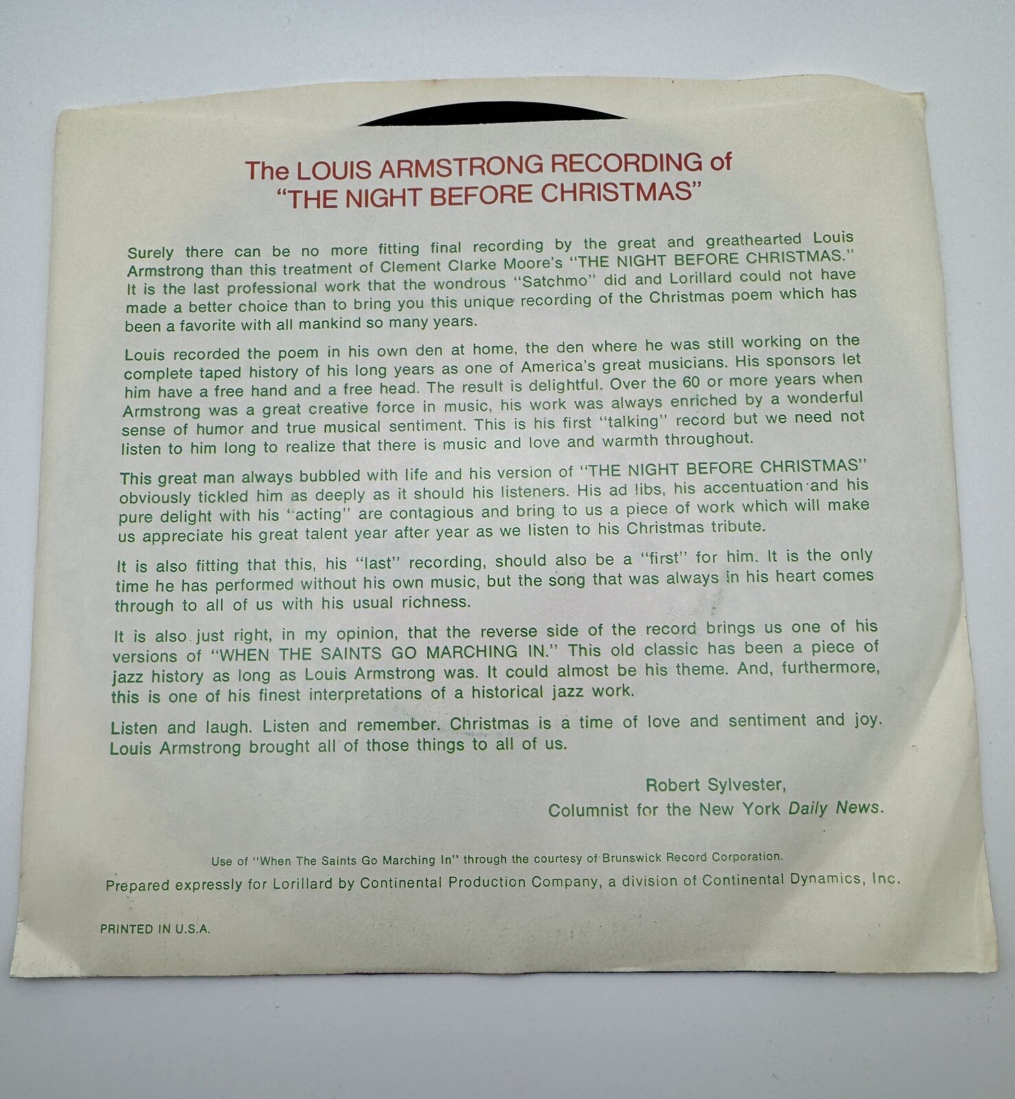 New Louis Armstrong Night Before Christmas 45 7" Vinyl Record JAZZ 1971  Trumpet