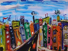 Original City LANDSCAPE Folk Naive Outsider Raw Mary Carol art MCW Primitive