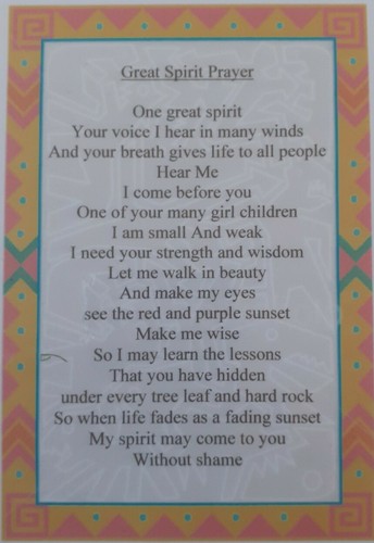 Native American Indian laminated A6 Great Spirit Prayer Saying - Photo 1/1