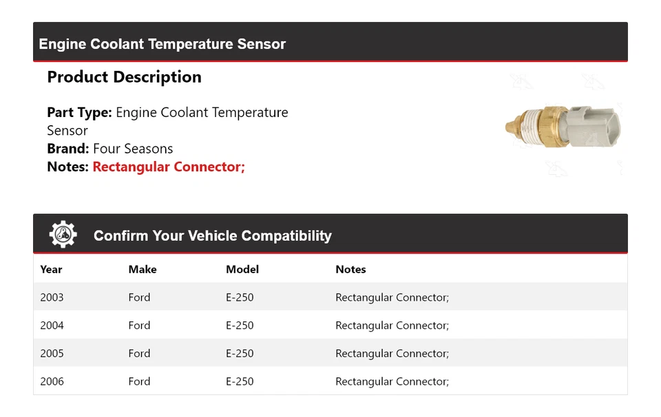 Sensor de temperatura del refrigerante del motor Ford E-250 2003-2006 4 estaciones 2004 2005 Foto 2 de 4