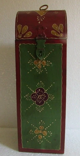 Vintage Handcrafted Painted Wine Bottle Holder Storage Box Collectible
