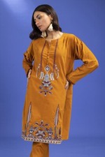 NWT KHAADI Size S/10 Embroidered Corduroy Kurti Fall Winter Pakistani Designer