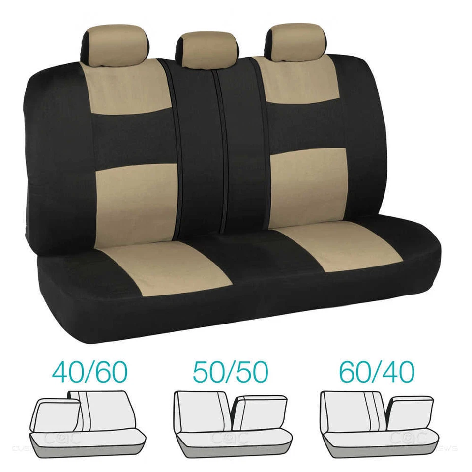 Juego completo de 9 fundas de asiento de coche negras y beige con 4 alfombrillas negras de alta resistencia Foto 3 de 4