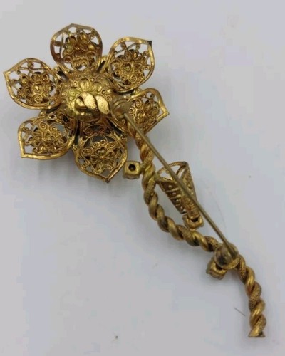 Broche prendedor vintage de Alemania Occidental verde AG cristales de carnaval filigrana grande firmado - Imagen 8 de 11