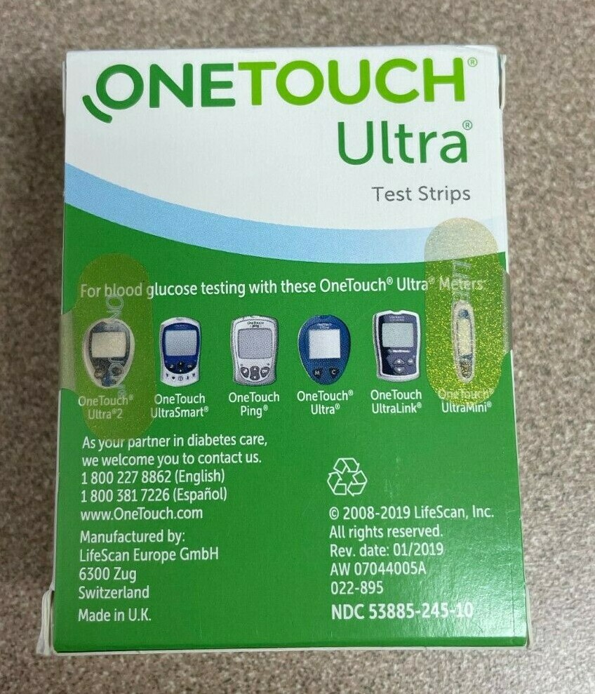 Ultra Test Strips for Blood Glucose Testing 100 Strips EXP 01/
