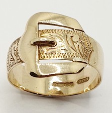 BIG Solid 9ct Buckle Patterned Band Ring Hallmarked Yellow Gold Size X 3/4
