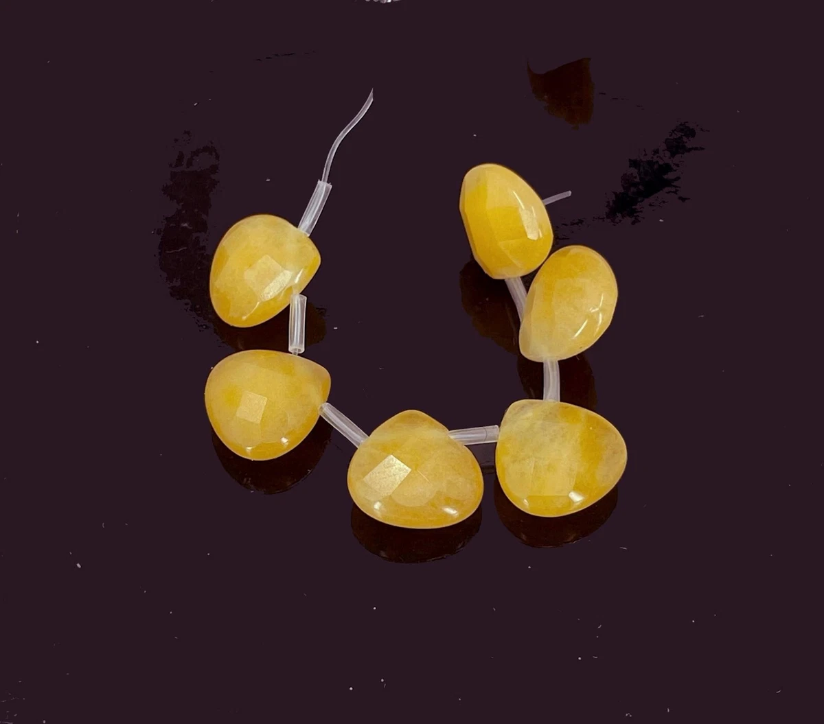 13mm Gamboge Yellow JADE Faceted Flat Briolette teardrop Beads (6pcs)