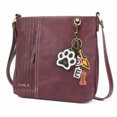 Chala Plum Brown Paw Applique Crossbody Bag Chala Handbags Paw Print Crescent Crossbody Handbag Purse  main image 3