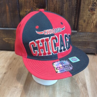 New Vintage Chicago Bulls Pinwheel Snapback Hat Black Red 90s NBA Headlines