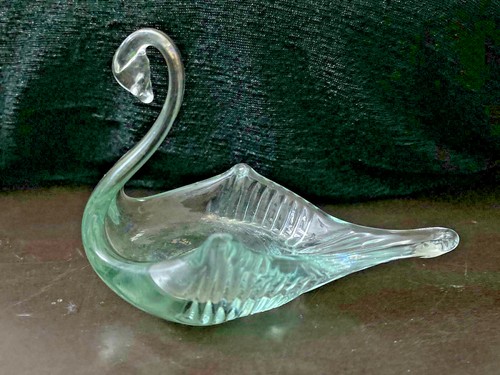 Vintage Handmade Glass Ashtray Figurine old Soviet Swan Art Decor Ussr 2" x3.5" - Picture 9 of 11