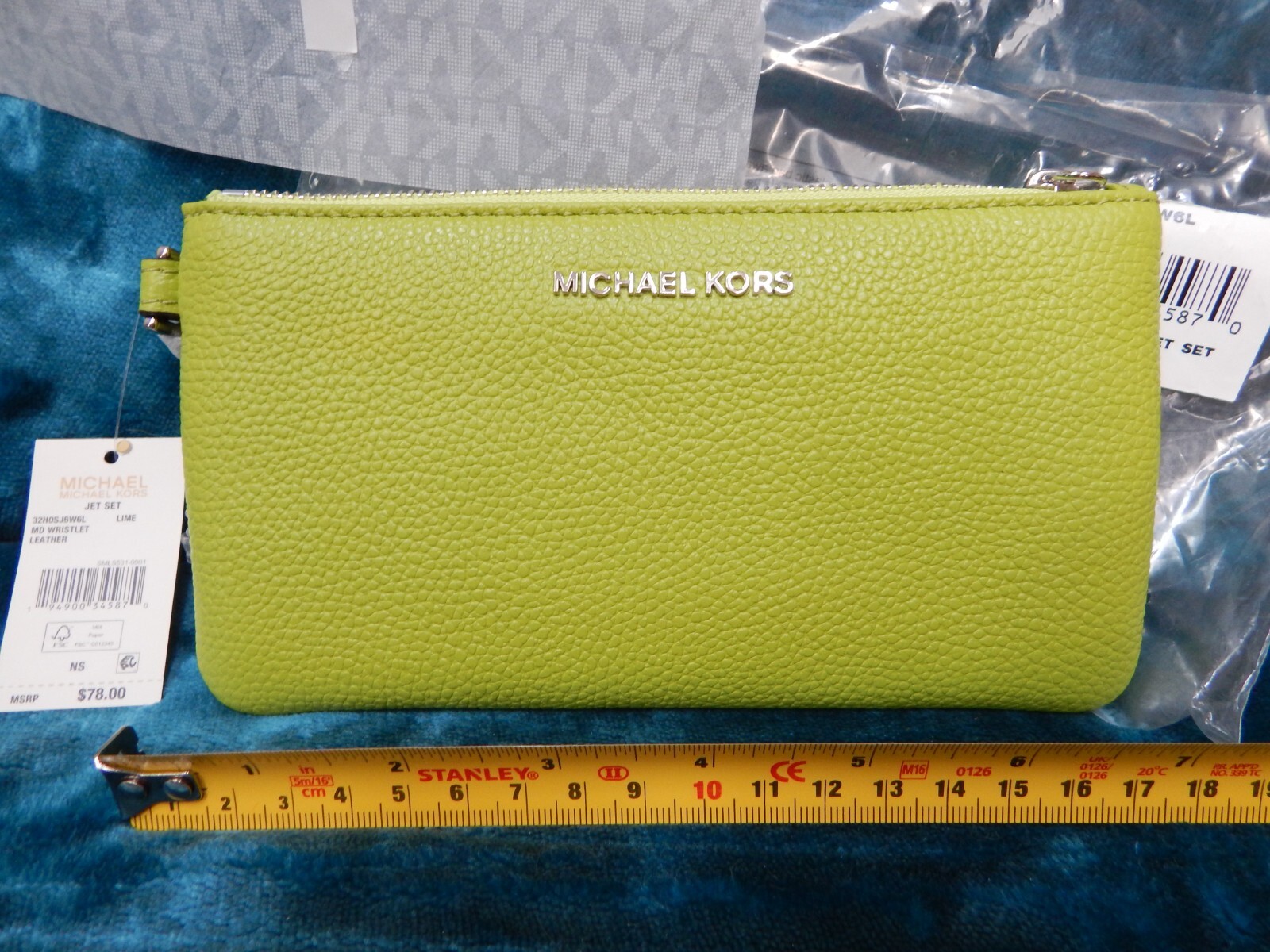 Michael Michael Kors Jet Set Leather Wristlet Lime Green With Tags 