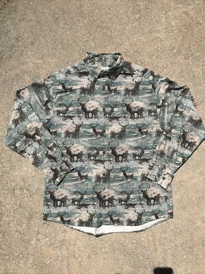 Cabelas Deerskin Soft Chamois Winter Deer Buck Front Pocket Button Up Shirt M