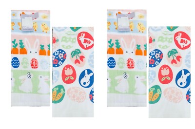 4 PCS Easter Kitchen Towels BUNNIES AND CHICKS New