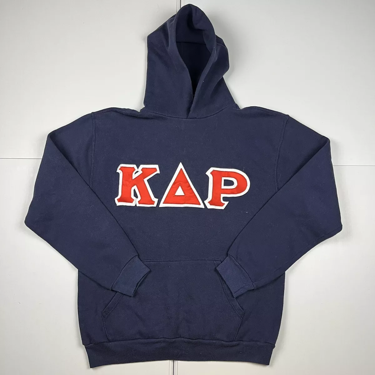 Vintage 80s Russell Athletic Fraternity Frat Sorority Hoodie Sweatshirt Blue L