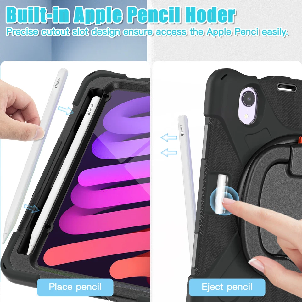 For Apple iPad Mini 6/5/4 Rotating Shockproof Anti-Scratch Carry Tablet Case - Image 4 of 4
