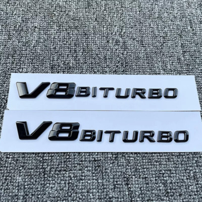 3D Gloss Black V8 BiTurbo Emblem Side Fender Badge For MB AMG E63 C63 Sticker